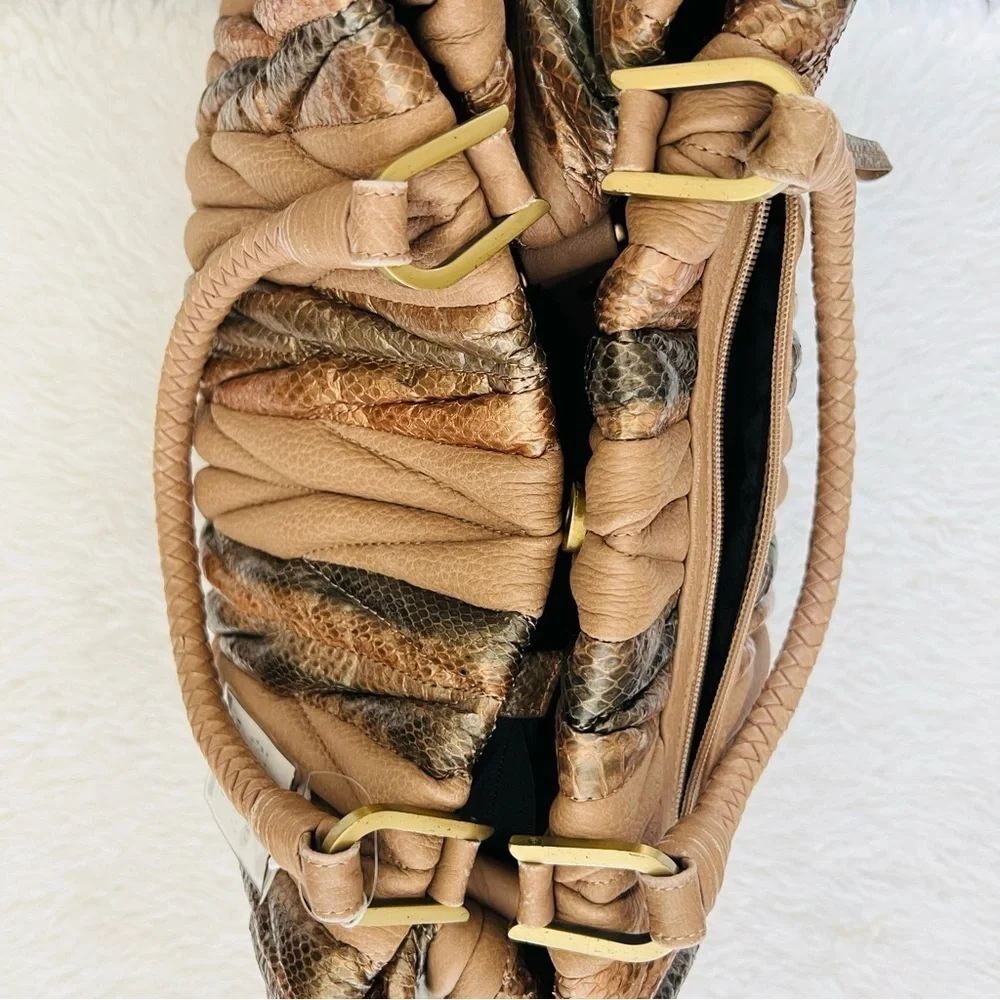 Genuine Snake Skin/Grain Brown Leather Handbag/Satchels Bag